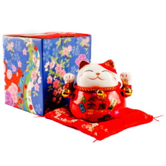 [ PEQUENOS DEFEITOS ] Gato da Sorte Maneki Neko Cerâmica - 11cm
