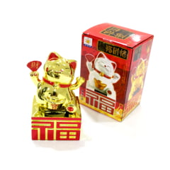 [ PEQUENOS DEFEITOS ] Gato Da Sorte Solar Dourado Enfeite - Maneki Neko