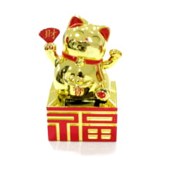 [ PEQUENOS DEFEITOS ] Gato Da Sorte Solar Dourado Enfeite - Maneki Neko