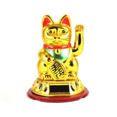 [ PEQUENOS DEFEITOS ] Gato da Sorte Solar Dourado Pequeno - Maneki Neko