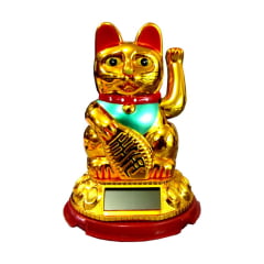[ PEQUENOS DEFEITOS ] Gato da Sorte Solar Dourado Pequeno - Maneki Neko