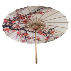 [ PEQUENOS DEFEITOS ] Sombrinha Oriental Branca Sakura Estampada - 83 cm x 54 cm