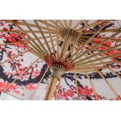 [ PEQUENOS DEFEITOS ] Sombrinha Oriental Branca Sakura Estampada - 83 cm x 54 cm
