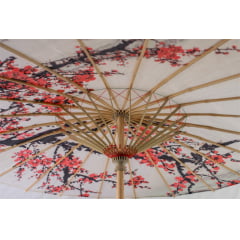 [ PEQUENOS DEFEITOS ] Sombrinha Oriental Branca Sakura Estampada - 83 cm x 54 cm