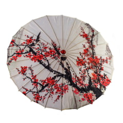 [ PEQUENOS DEFEITOS ] Sombrinha Oriental Branca Sakura Estampada - 83 cm x 54 cm