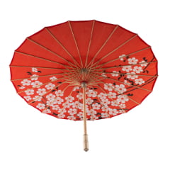 [ PEQUENOS DEFEITOS ] Sombrinha Oriental Vermelha Sakura Estampada - 83 cm x 54 cm