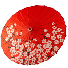 Sombrinha Oriental Vermelha Sakura Estampada - 83 cm x 54 cm 