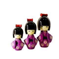 Trio de Boneca Japonesa Kokeshi - Madeira