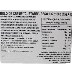 Bolinho com Recheio de Creme Custard 138 Gramas - 6 unidades