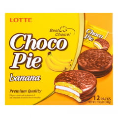 Choco Pie Bolinho de Chocolate e Banana Lotte  336 Gramas - 12 unidades