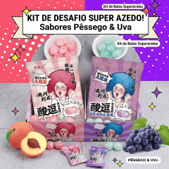 Kit de Bala Sabor Pêssego e Uva  Super Azeda Hong Tai Kee 65 gramas - 2 Pacotes