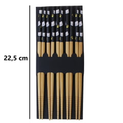 Hashi de Madeira (Palitinho Japonês) - Gatinho Branco no Preto - 5 pares - 22,5 cm