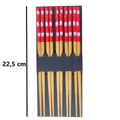 Hashi de Madeira (Palitinho Japonês) - Gatinho Branco no Vermelho - 5 pares - 22,5 cm