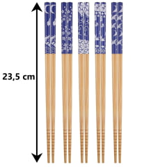 Hashi de Madeira (Palitinho Japonês) - Mosaico do Japão Azul e Branco - 5 pares - 23,5 cm