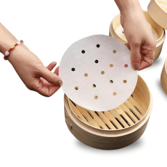 Panela Oriental de Bambu Cozimento a Vapor + 100 Folhas Antiaderente - 15cm