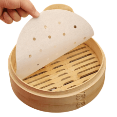 Panela Oriental de Bambu Cozimento a Vapor + 100 Folhas Antiaderente - 20cm