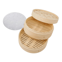 Panela Oriental de Bambu Cozimento a Vapor + 100 Folhas Antiaderente - 30cm