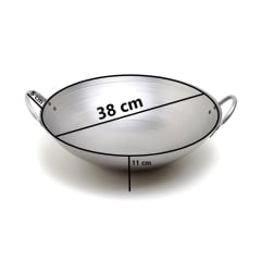 Panela Wok Aço Inoxidável Prata - 38cm