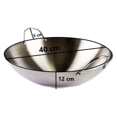 Panela Wok Aço Inoxidável Prata - 40cm