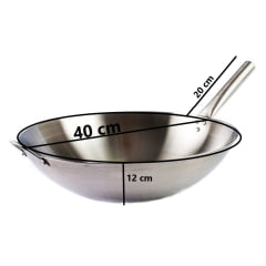 Panela Wok Aço Inoxidável Prata com Cabo Longo - 40cm