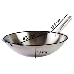 Panela Wok Aço Inox com Cabo Longo e Alça - 43cm