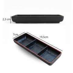 Pires Retangular com 3 Divisórias para Sashimi Sushi Preto Melamina - Nozoki