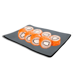 Prato Retangular Curvado para Sushi e Sashimi Cinza Grande - Melamina 30,5 x 21cm