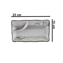 Prato para Sushi e Sashimi com Divisória Flor Sakura - 25 x 15cm