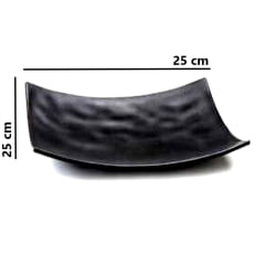 Prato Quadrado Curvado para Sushi e Sashimi Preto grande - Melamina - 25 x 25cm