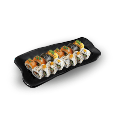 Travessa Prato Retangular para Sushi e Sashimi Preto Flor de Sakura Médio - Melamina