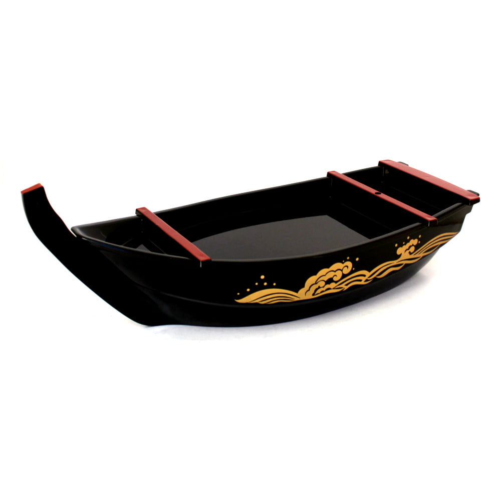Barco Para Sushi Sashimi Preto ABS Base Gelo - 45x18cm