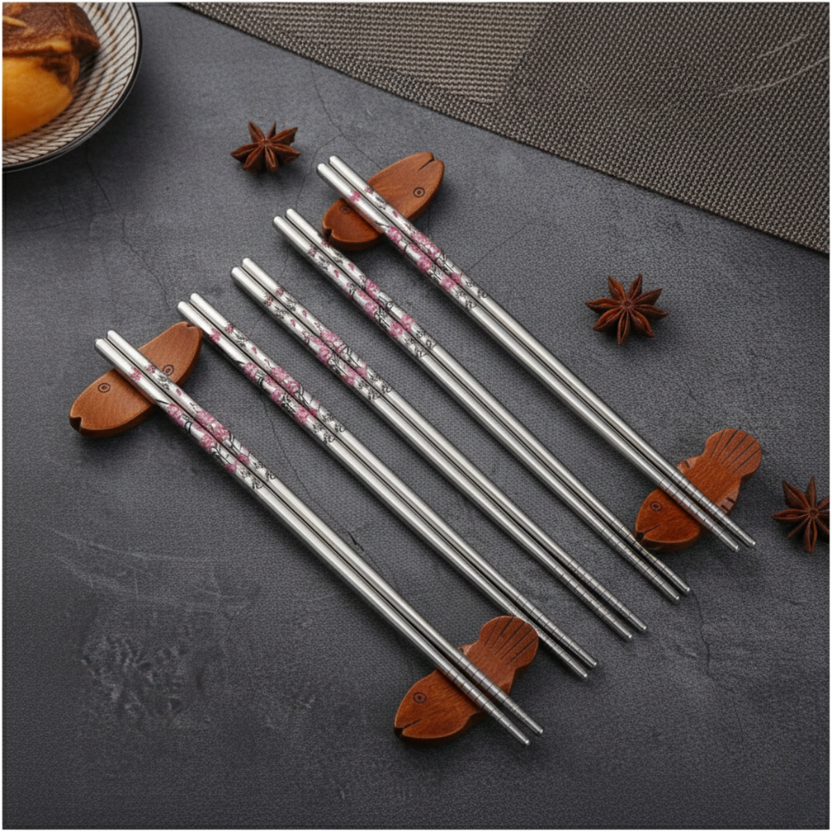 Kit Hashi de Metal (Palitinho Japonês) - Flor de Sakura 5 Unidades