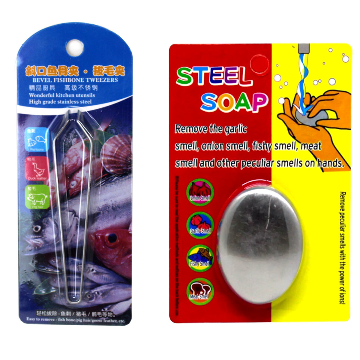 Kit Pinça para Tirar Espinha de Peixe e Sabonete Aço Inoxidável