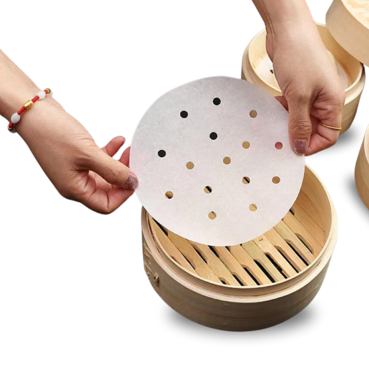 Panela Oriental de Bambu Cozimento a Vapor + 100 Folhas Antiaderente - 15cm
