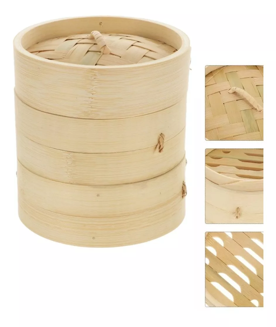 Panela Oriental de Bambu Cozimento a Vapor + 100 Folhas Antiaderente ...