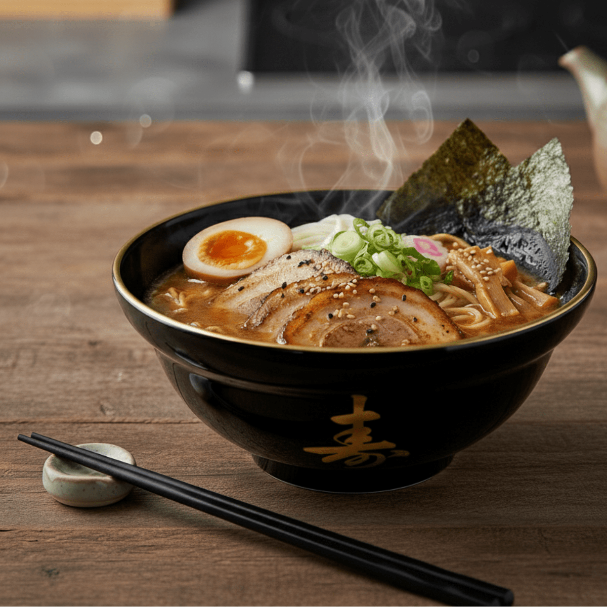 Tigela Japonesa Domburi para Sopas - Preta Ideograma 700ml - Hachi8